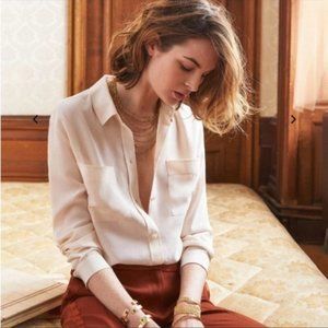 Sezane Chemise Boy Silk Shirt in Ecru white size 36